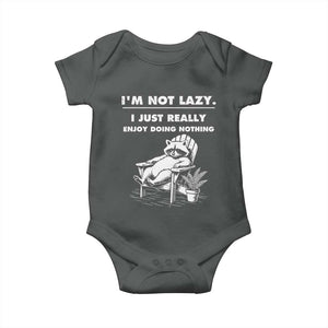 Lazy Raccoon Baby Onesie Funny I Am Not Lazy I Just Really Enjoy Doing Nothing TS12 Dark Heather Print Your Wear