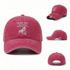 Lazy Raccoon Washed Cotton Baseball Cap Funny I Am Not Lazy I Just Really Enjoy Doing Nothing TS12 Washed Cap Universal Fit Red Print Your Wear