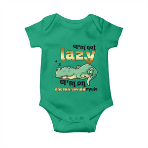 Funny Dinosaur Lover Baby Onesie I Am Not Lazy I Am On Energy Saving Mode TS12 Irish Green Print Your Wear