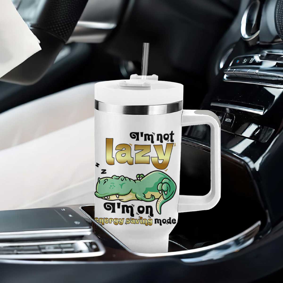 Funny Dinosaur Lover Tumbler With Handle I Am Not Lazy I Am On Energy Saving Mode TS12 Print Your Wear