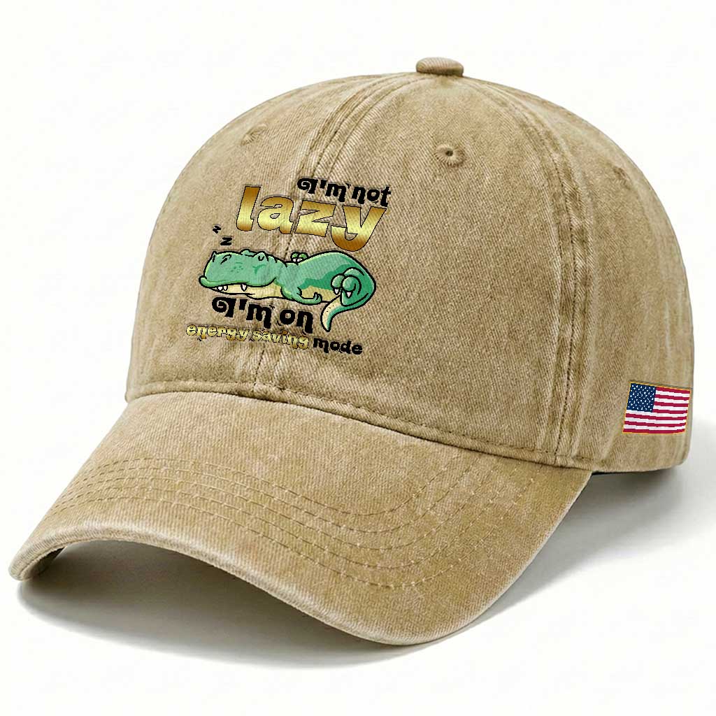 Funny Dinosaur Lover Washed Cotton Baseball Cap I Am Not Lazy I Am On Energy Saving Mode TS12 Print Your Wear