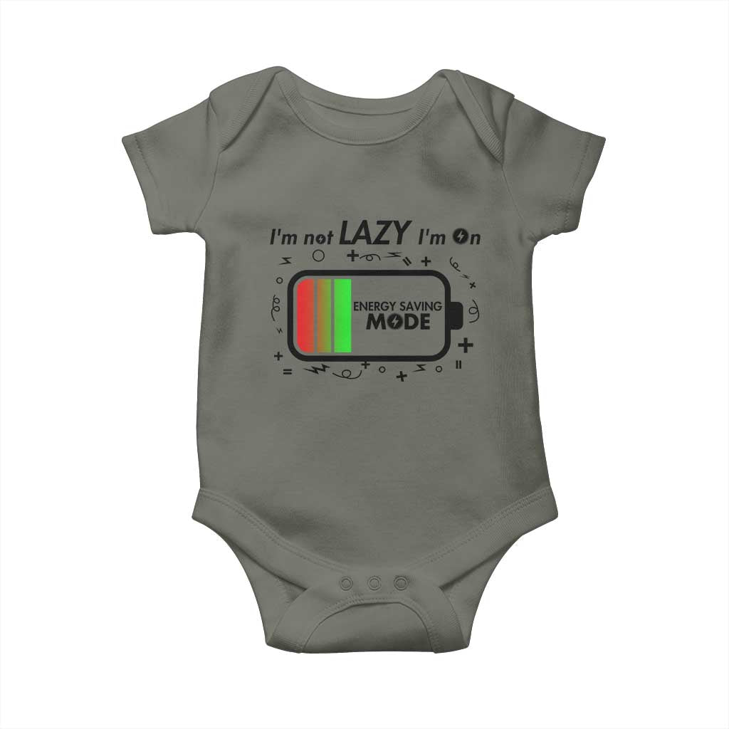 Funny Sarcastic Saying Baby Onesie I Am On Energy Saving Mode TS12 Military Green Print Your Wear
