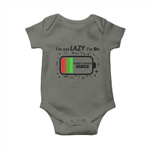 Funny Sarcastic Saying Baby Onesie I Am On Energy Saving Mode TS12 Military Green Print Your Wear