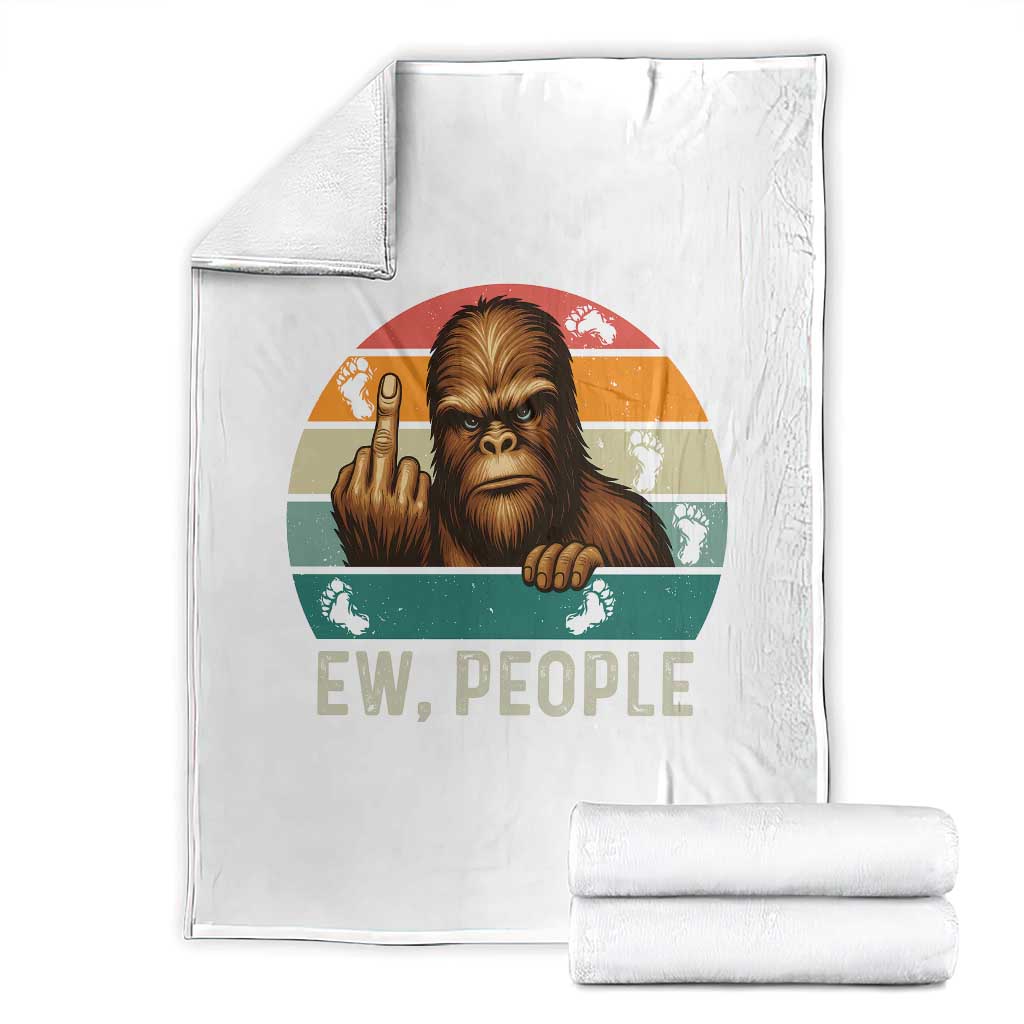 Bigfoot Lover Throw Blanket Funny Ew People Retro Sunset Design TS12 White Print Your Wear