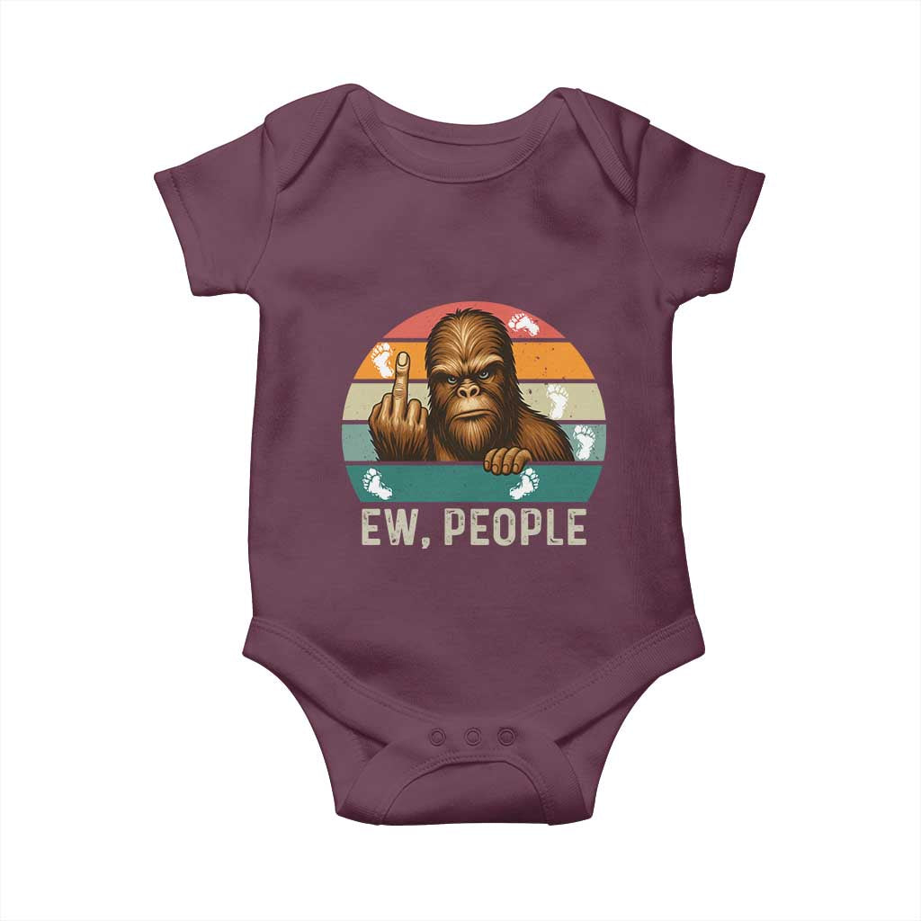 Bigfoot Lover Baby Onesie Funny Ew People Retro Sunset Design TS12 Maroon Print Your Wear