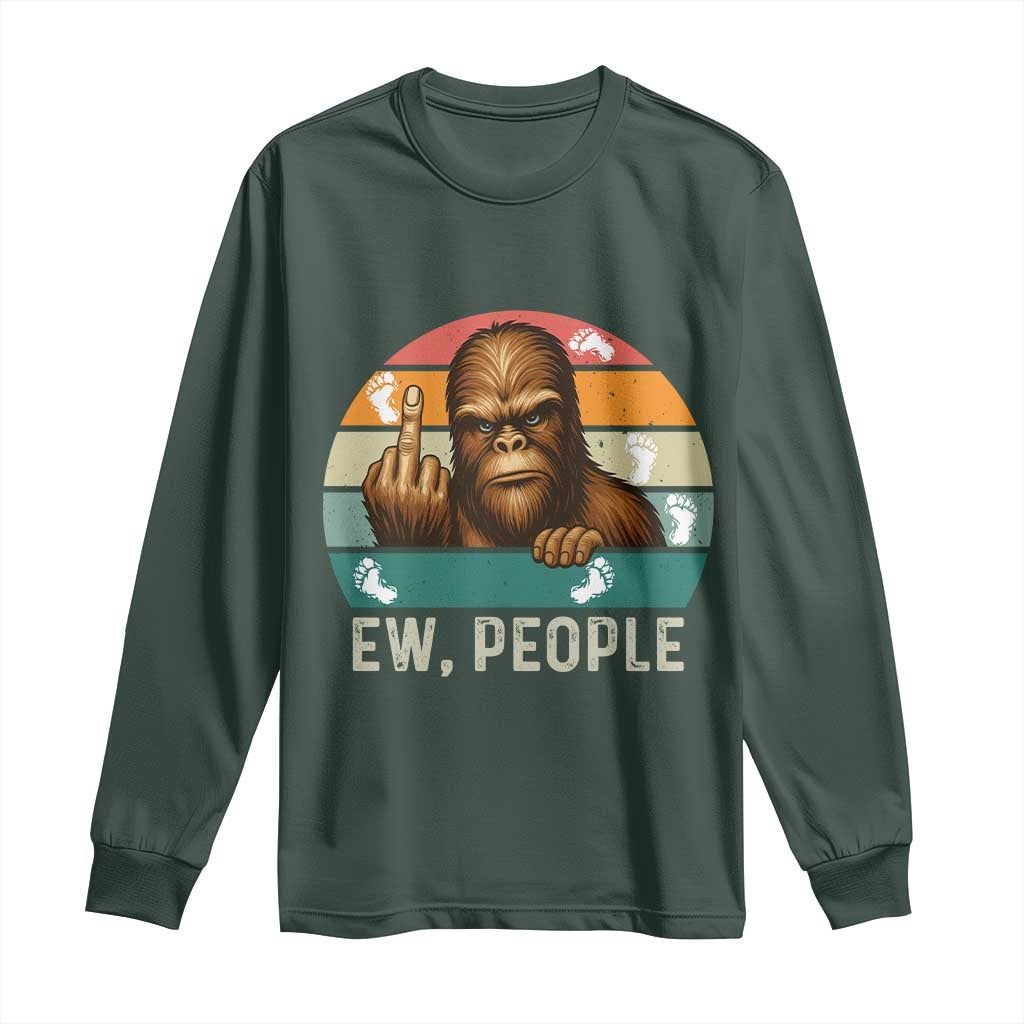 Bigfoot Lover Long Sleeve Shirt Funny Ew People Retro Sunset Design TS12 Dark Forest Green Print Your Wear