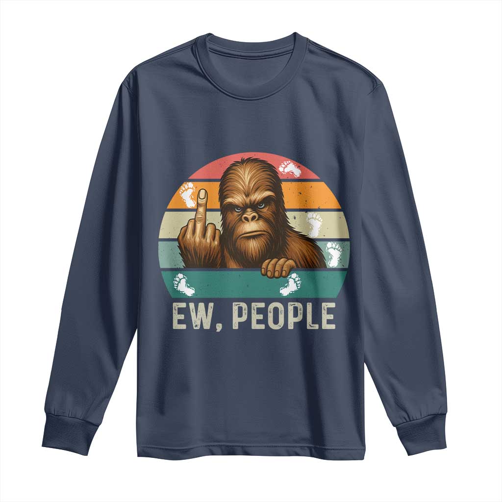 Bigfoot Lover Long Sleeve Shirt Funny Ew People Retro Sunset Design TS12 Navy Print Your Wear