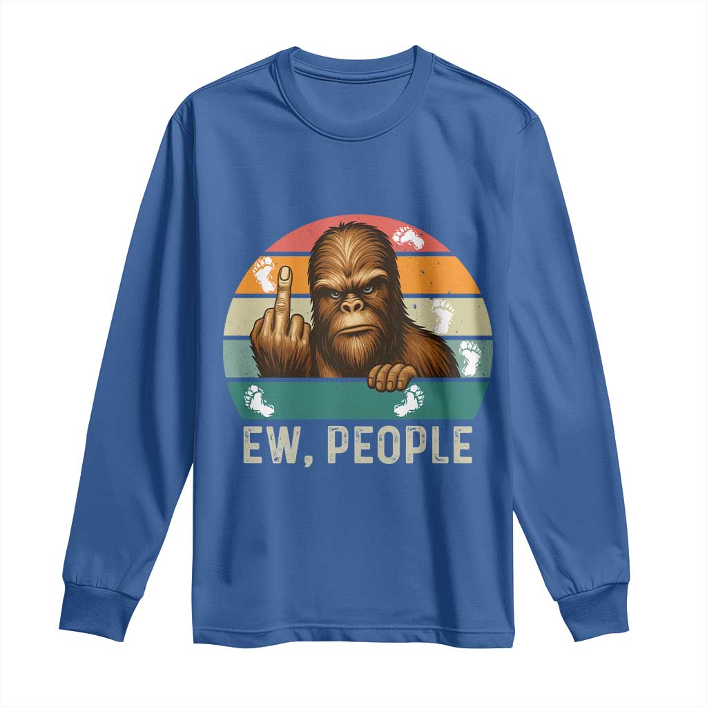Bigfoot Lover Long Sleeve Shirt Funny Ew People Retro Sunset Design TS12 Royal Blue Print Your Wear