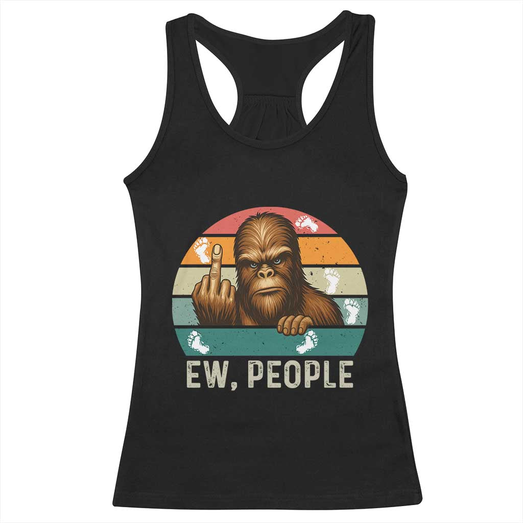 Bigfoot Lover Racerback Tank Top Funny Ew People Retro Sunset Design - Print Your Wear