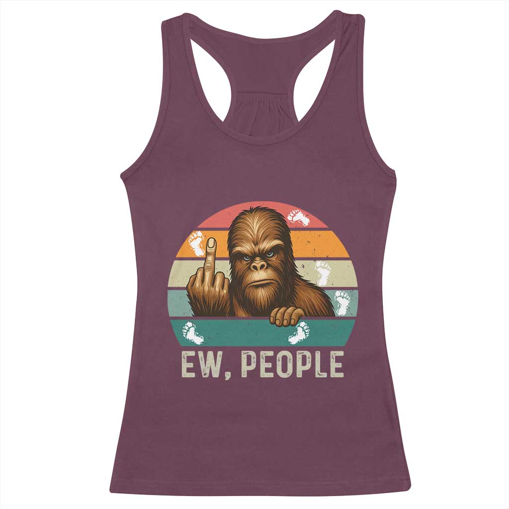 Bigfoot Lover Racerback Tank Top Funny Ew People Retro Sunset Design TS12 Maroon Print Your Wear