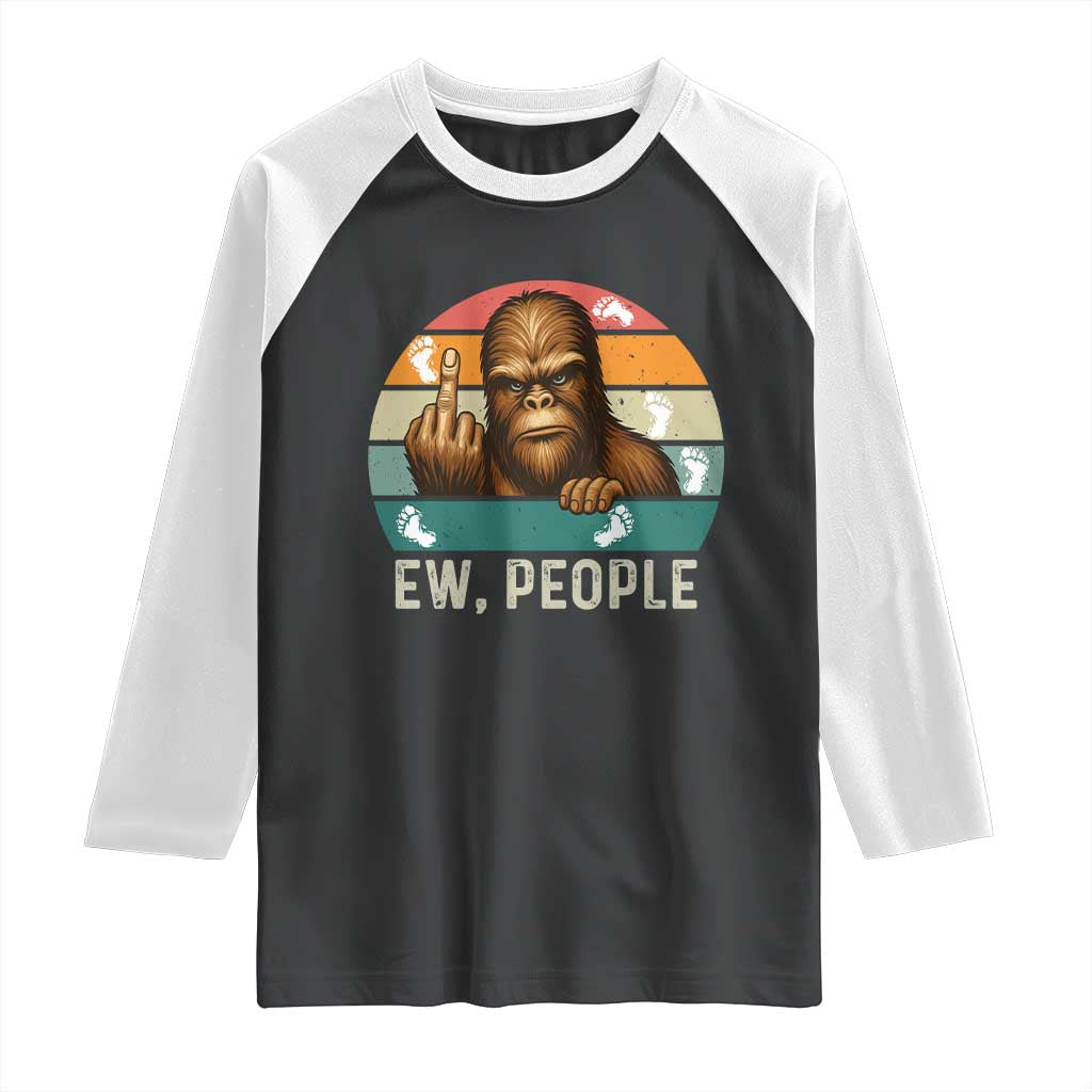 Bigfoot Lover Raglan Shirt Funny Ew People Retro Sunset Design - Print Your Wear