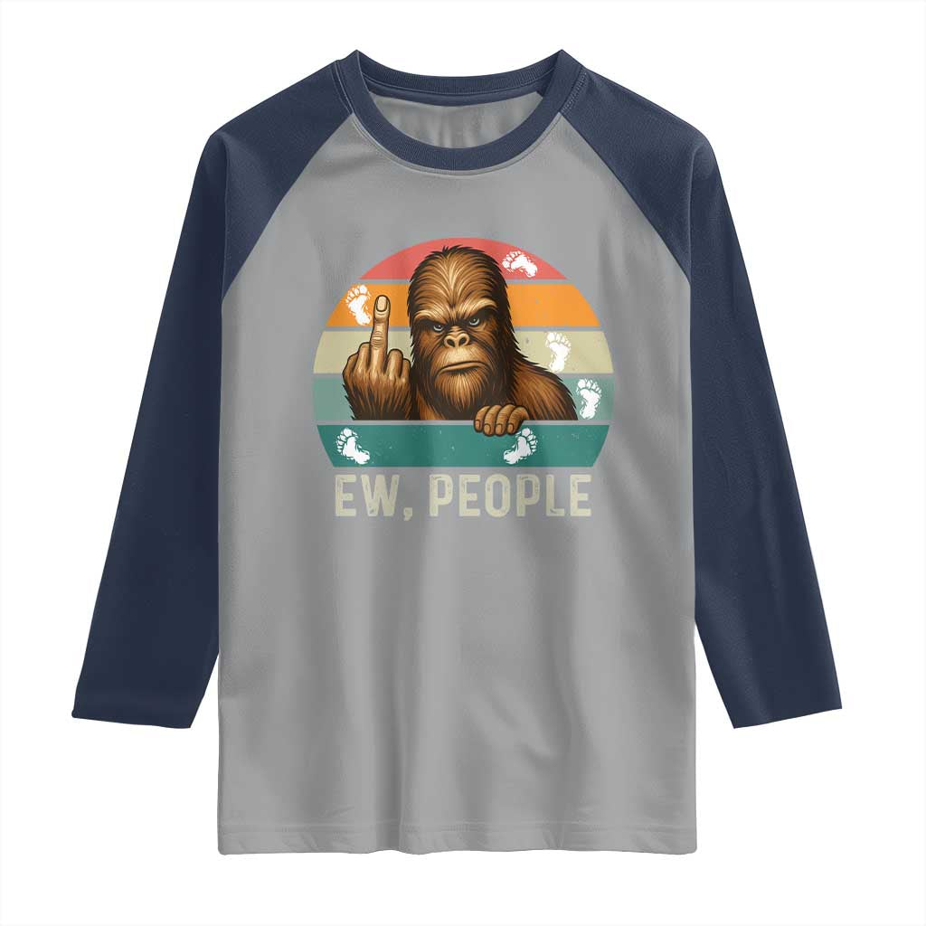 Bigfoot Lover Raglan Shirt Funny Ew People Retro Sunset Design TS12 Sport Gray Navy Print Your Wear