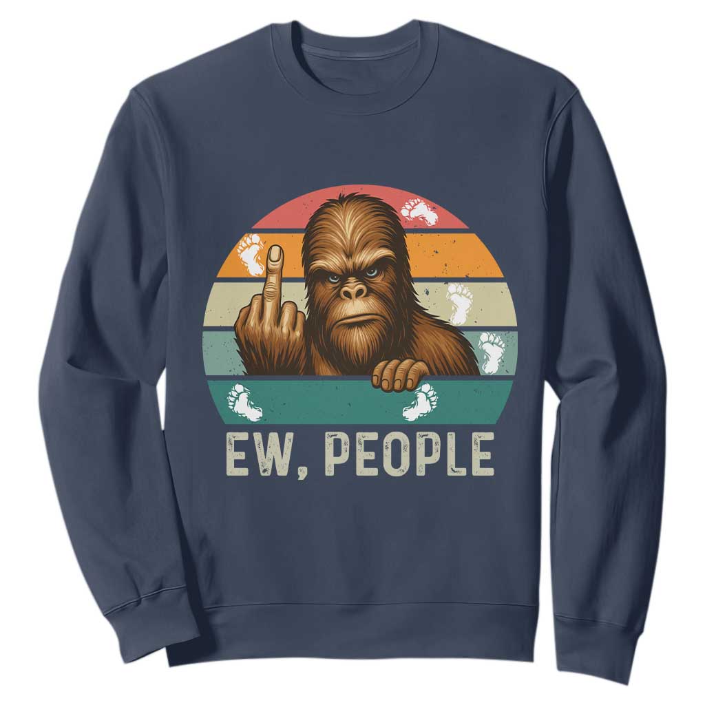 Bigfoot Lover Sweatshirt Funny Ew People Retro Sunset Design TS12 Navy Print Your Wear