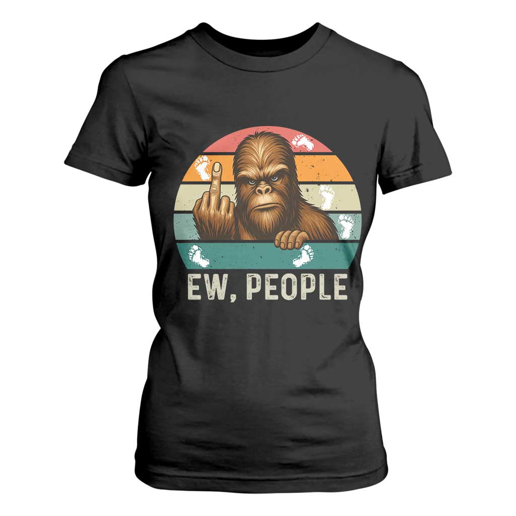 Bigfoot Lover T Shirt For Women Funny Ew People Retro Sunset Design - Print Your Wear