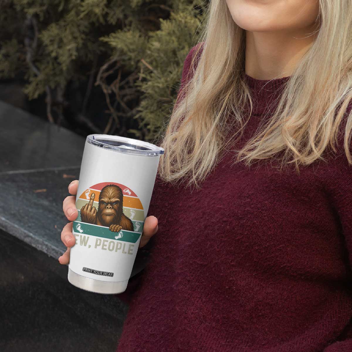 Bigfoot Lover Tumbler Cup Funny Ew People Retro Sunset Design TS12 Print Your Wear