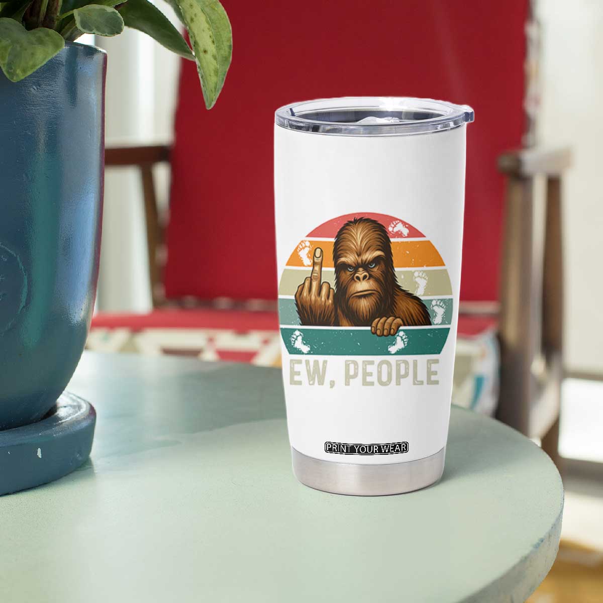 Bigfoot Lover Tumbler Cup Funny Ew People Retro Sunset Design TS12 Print Your Wear