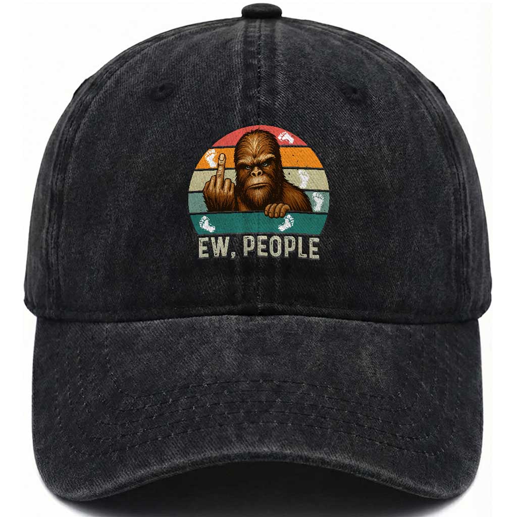 Bigfoot Lover Washed Cotton Baseball Cap Funny Ew People Retro Sunset Design TS12 Print Your Wear
