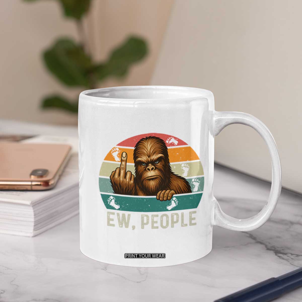 Bigfoot Lover Coffee Mug Funny Ew People Retro Sunset Design TS12 Print Your Wear