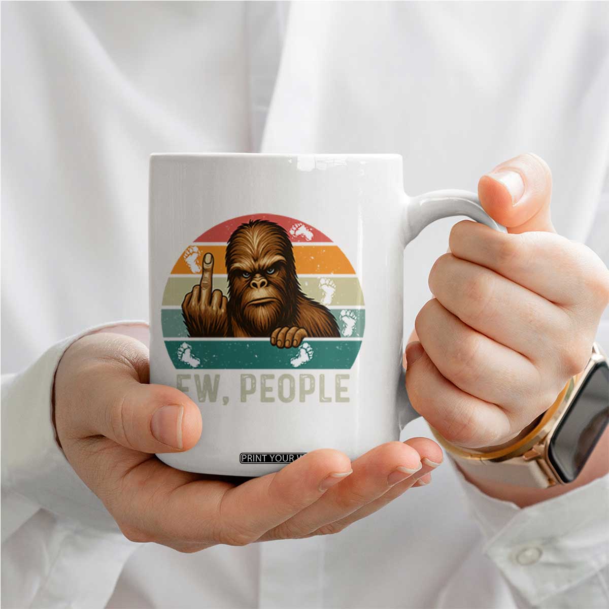 Bigfoot Lover Coffee Mug Funny Ew People Retro Sunset Design TS12 Print Your Wear