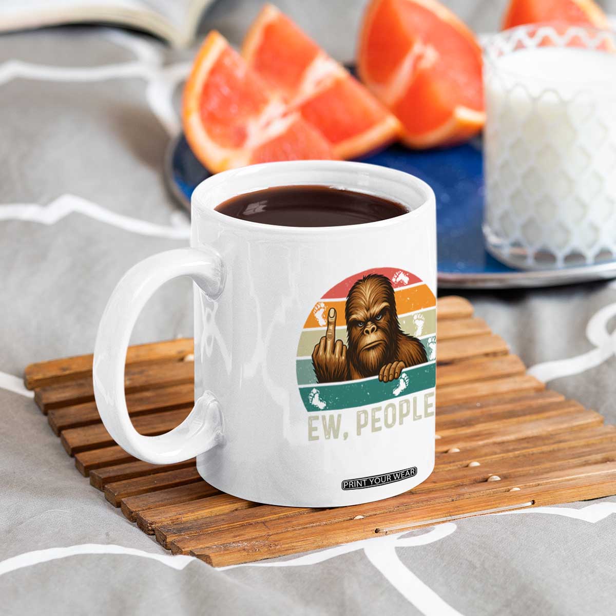Bigfoot Lover Coffee Mug Funny Ew People Retro Sunset Design TS12 Print Your Wear