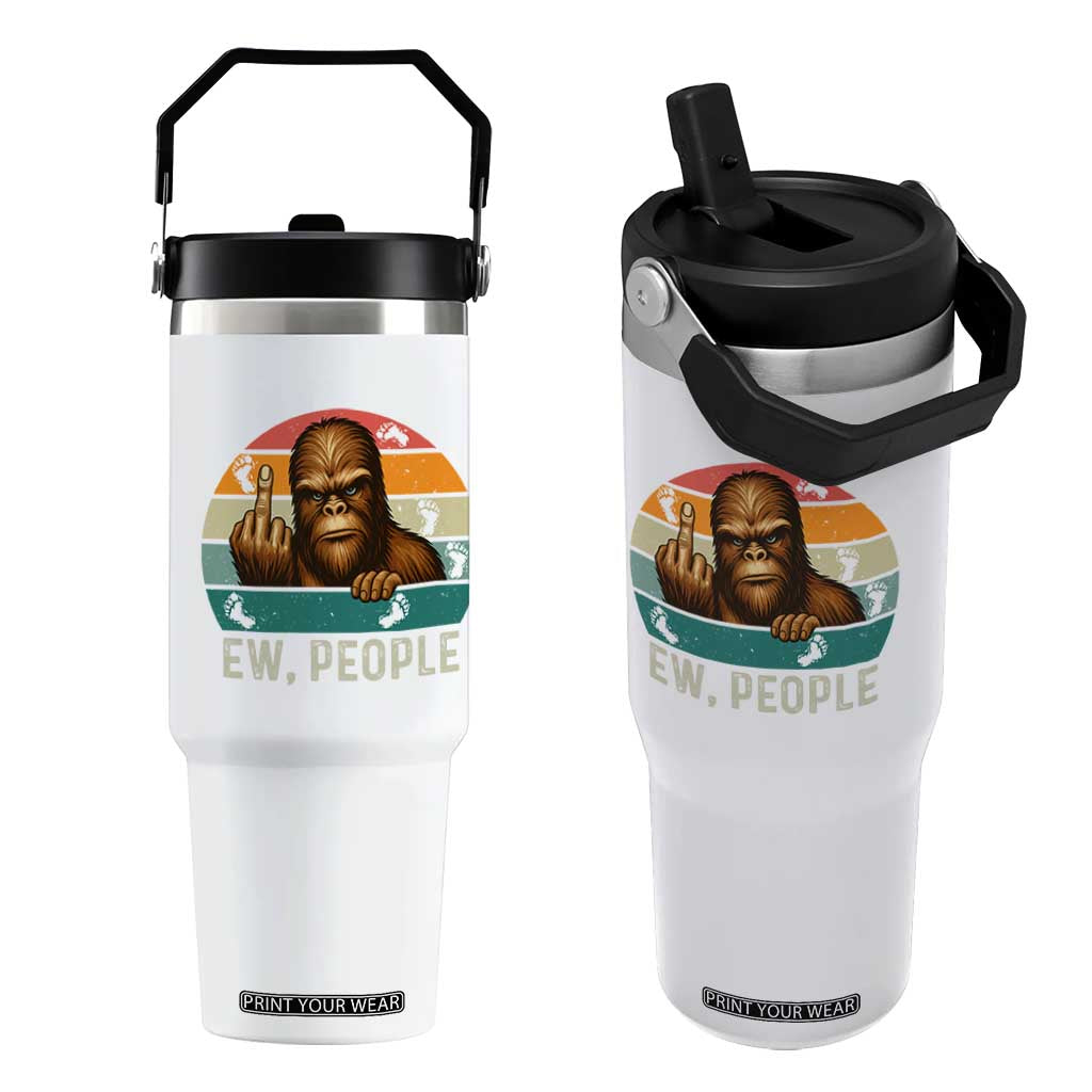 Bigfoot Lover Flip Straw Tumbler Funny Ew People Retro Sunset Design TS12 One Size: 30 oz White Print Your Wear