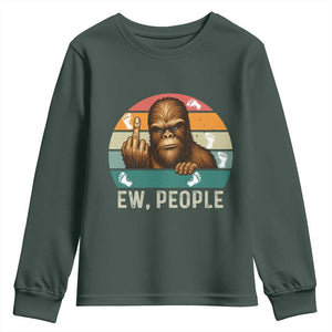 Bigfoot Lover Youth Sweatshirt Funny Ew People Retro Sunset Design TS12 Dark Forest Green Print Your Wear