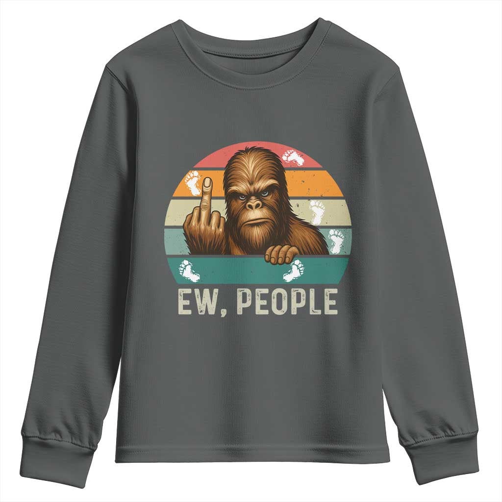 Bigfoot Lover Youth Sweatshirt Funny Ew People Retro Sunset Design TS12 Dark Heather Print Your Wear