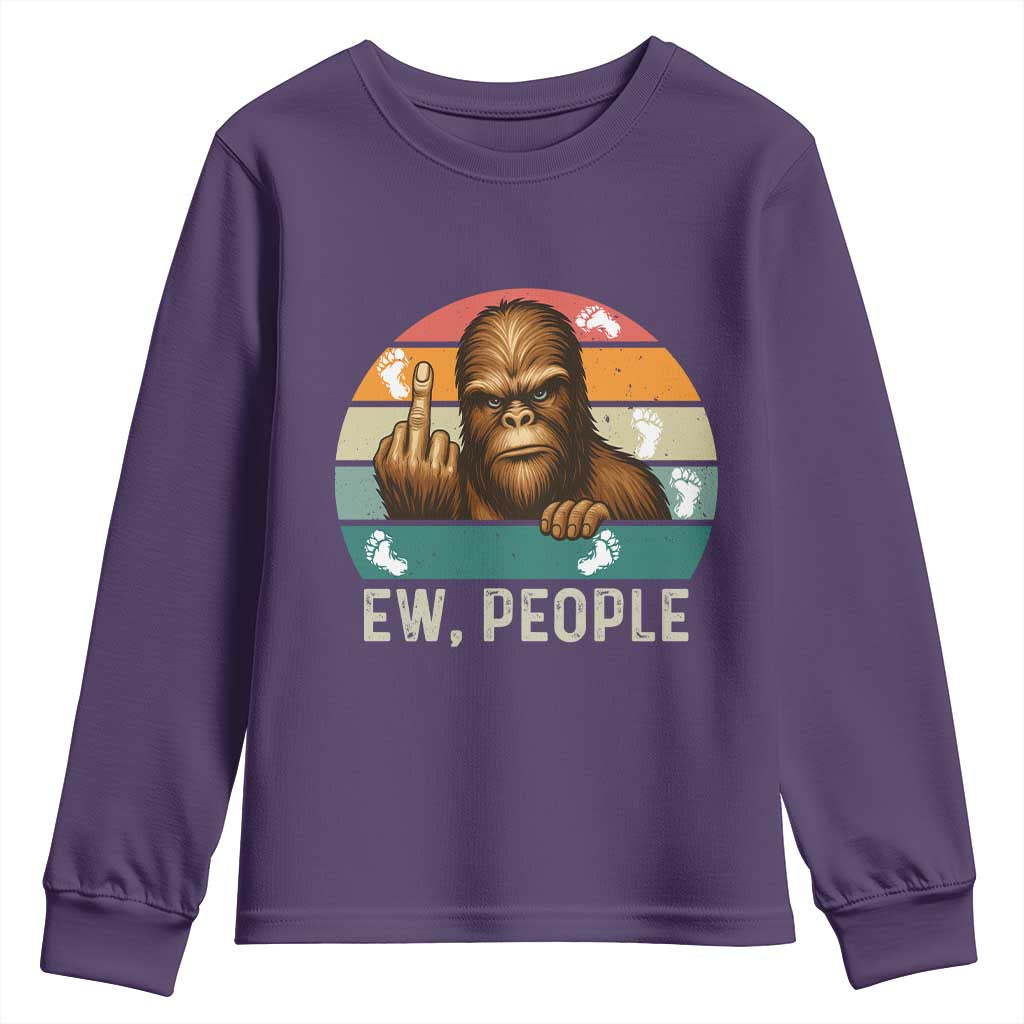 Bigfoot Lover Youth Sweatshirt Funny Ew People Retro Sunset Design TS12 Purple Print Your Wear