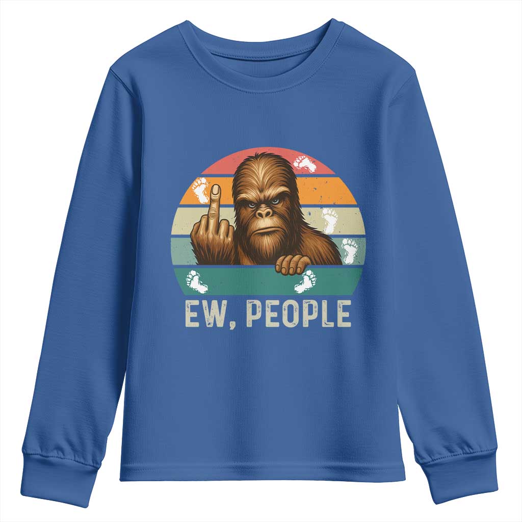 Bigfoot Lover Youth Sweatshirt Funny Ew People Retro Sunset Design TS12 Royal Blue Print Your Wear
