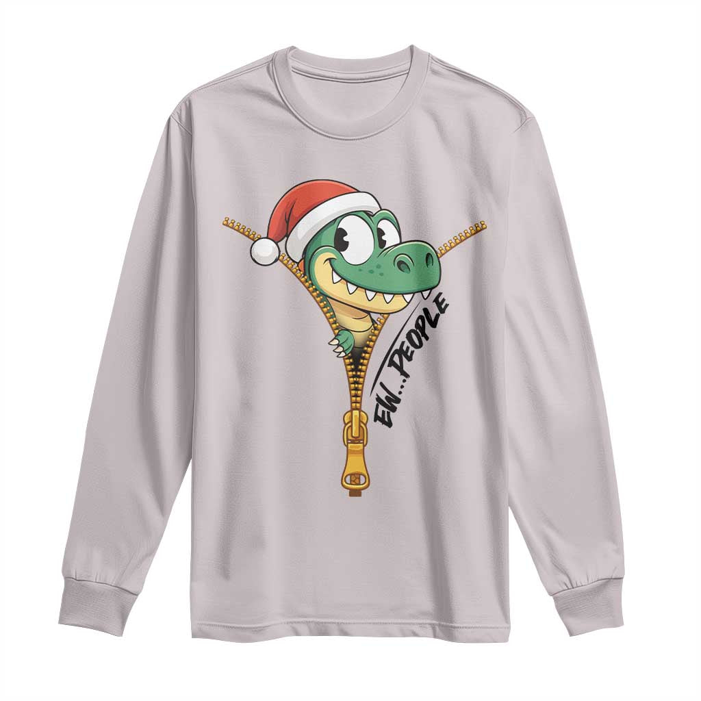 Funny Christmas Dinosaur Long Sleeve Shirt Ew People Xmas Gift TS12 Ice Gray Print Your Wear