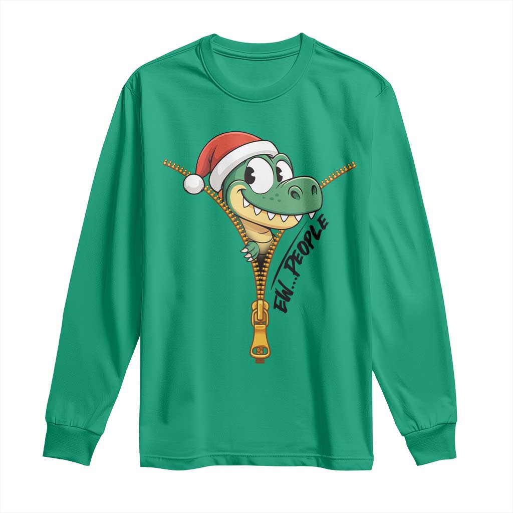 Funny Christmas Dinosaur Long Sleeve Shirt Ew People Xmas Gift TS12 Irish Green Print Your Wear