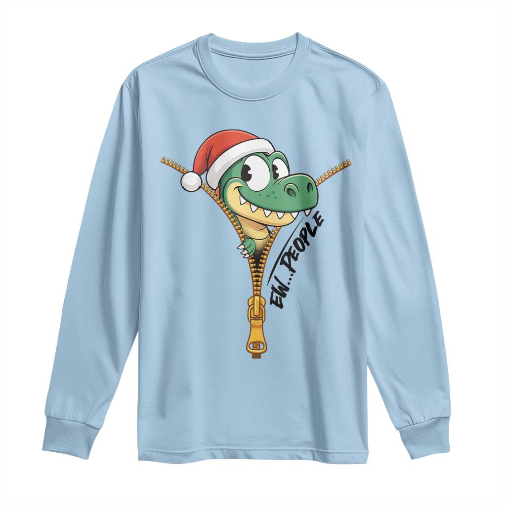 Funny Christmas Dinosaur Long Sleeve Shirt Ew People Xmas Gift TS12 Light Blue Print Your Wear