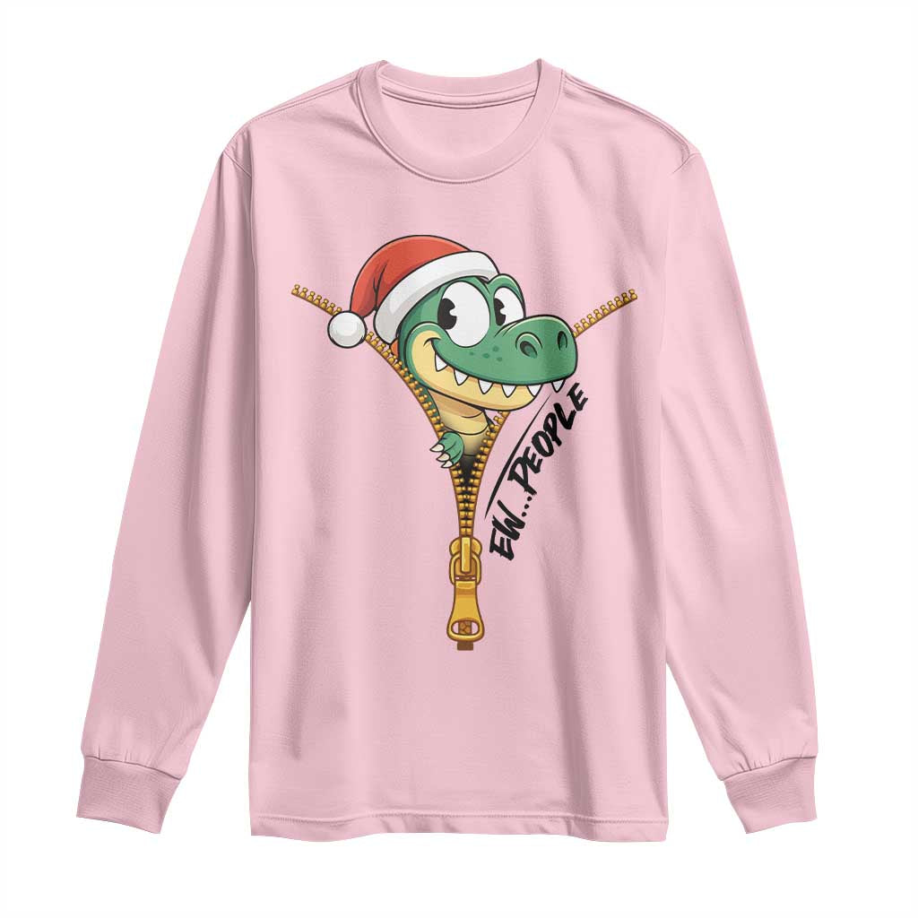 Funny Christmas Dinosaur Long Sleeve Shirt Ew People Xmas Gift TS12 Light Pink Print Your Wear