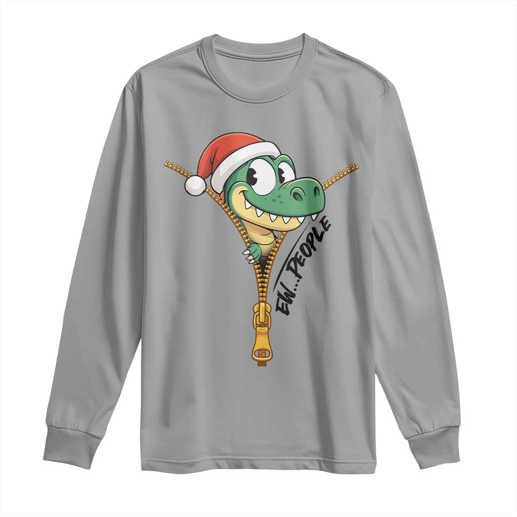 Funny Christmas Dinosaur Long Sleeve Shirt Ew People Xmas Gift TS12 Sport Gray Print Your Wear