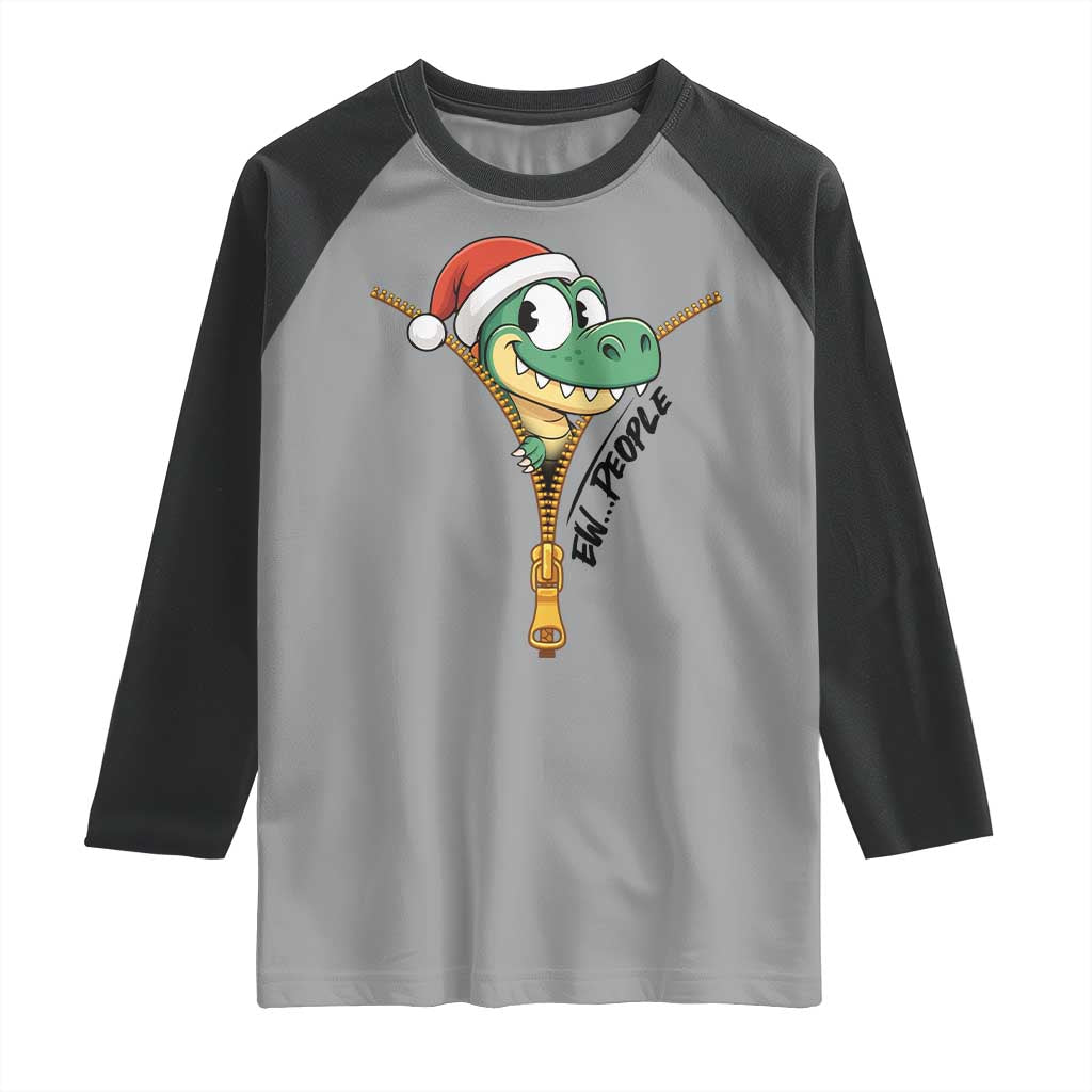 Funny Christmas Dinosaur Raglan Shirt Ew People Xmas Gift TS12 Sport Gray Black Print Your Wear