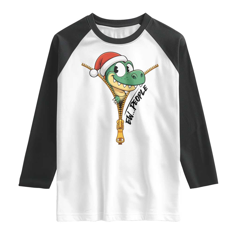Funny Christmas Dinosaur Raglan Shirt Ew People Xmas Gift - Print Your Wear
