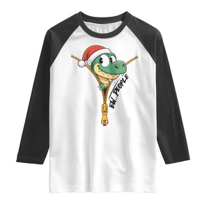 Funny Christmas Dinosaur Raglan Shirt Ew People Xmas Gift - Print Your Wear