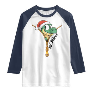 Funny Christmas Dinosaur Raglan Shirt Ew People Xmas Gift TS12 White Navy Print Your Wear