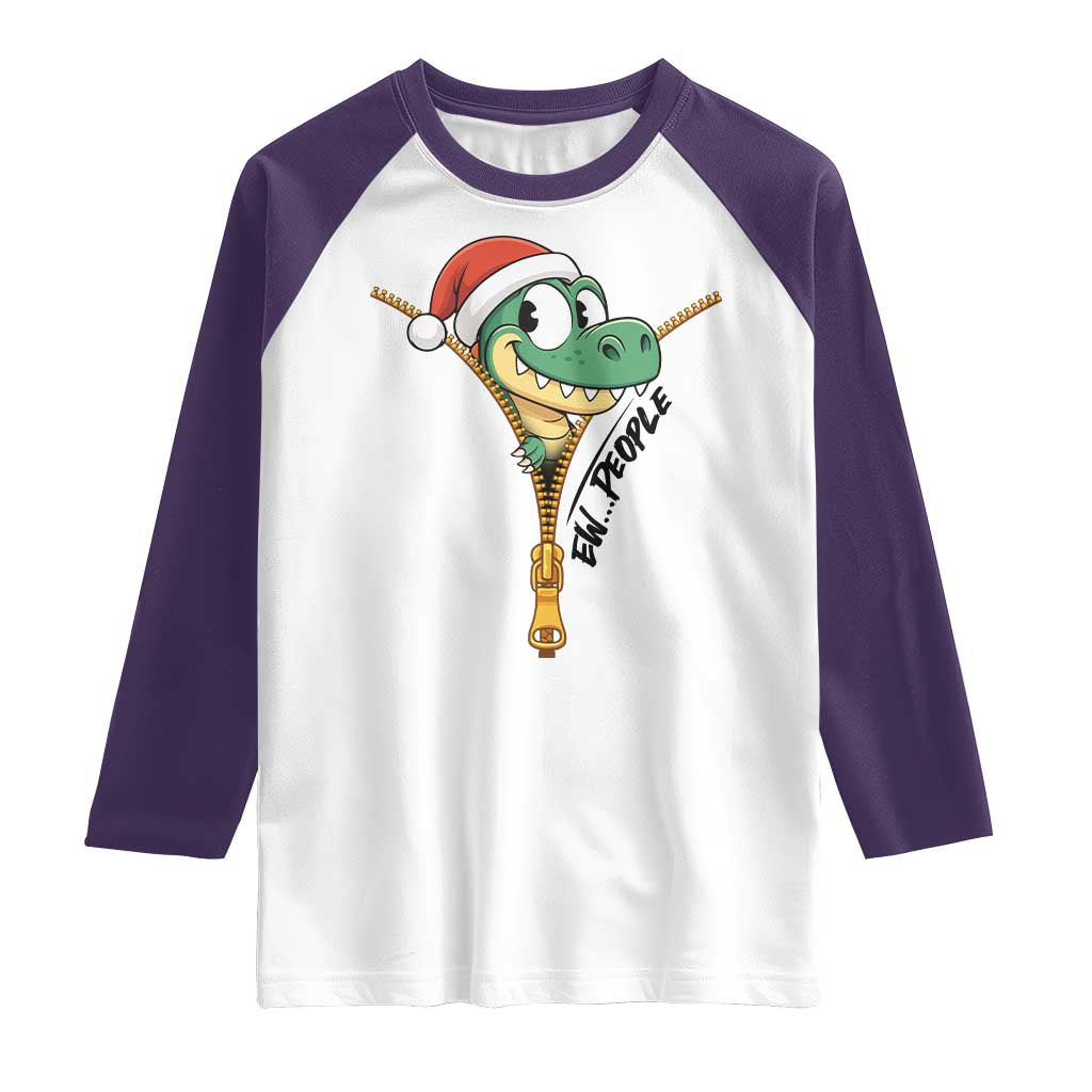 Funny Christmas Dinosaur Raglan Shirt Ew People Xmas Gift TS12 White Purple Print Your Wear