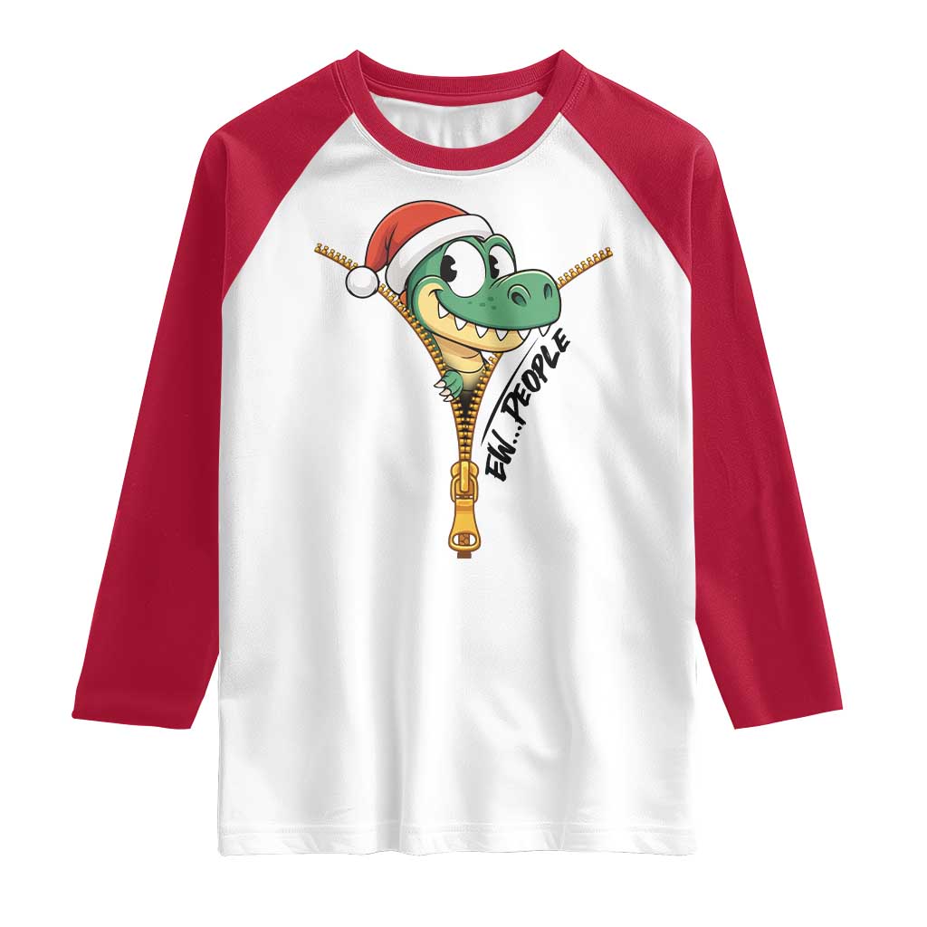 Funny Christmas Dinosaur Raglan Shirt Ew People Xmas Gift TS12 White Red Print Your Wear