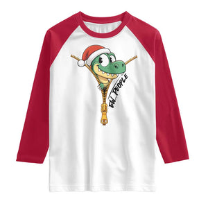 Funny Christmas Dinosaur Raglan Shirt Ew People Xmas Gift - Print Your Wear