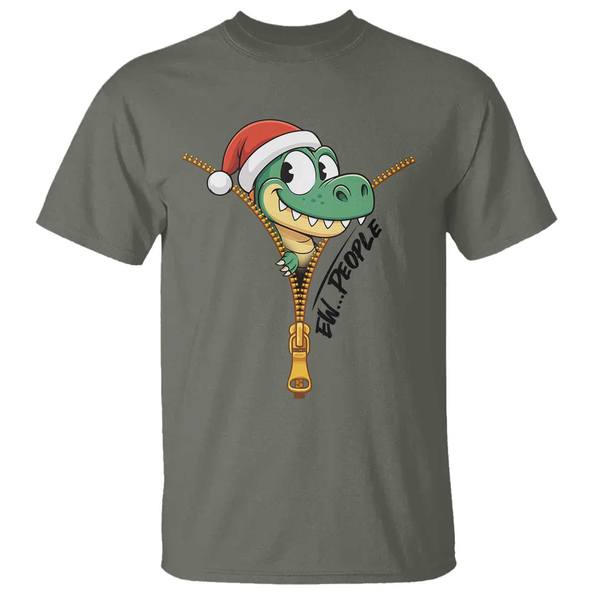 Funny Christmas Dinosaur T Shirt Ew People Xmas Gift TS12 Military Green Print Your Wear