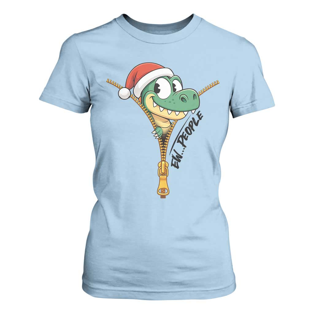 Funny Christmas Dinosaur T Shirt For Women Ew People Xmas Gift TS12 Light Blue Print Your Wear