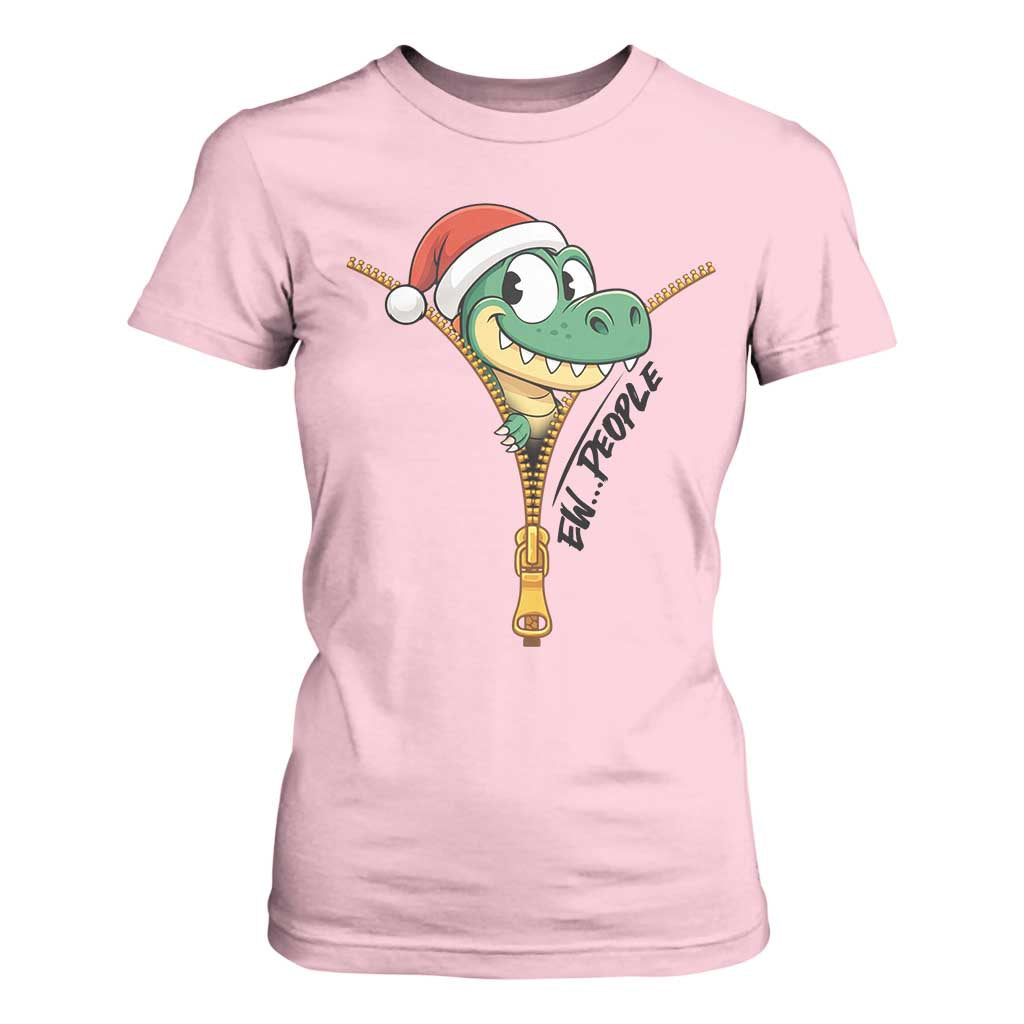 Funny Christmas Dinosaur T Shirt For Women Ew People Xmas Gift TS12 Light Pink Print Your Wear