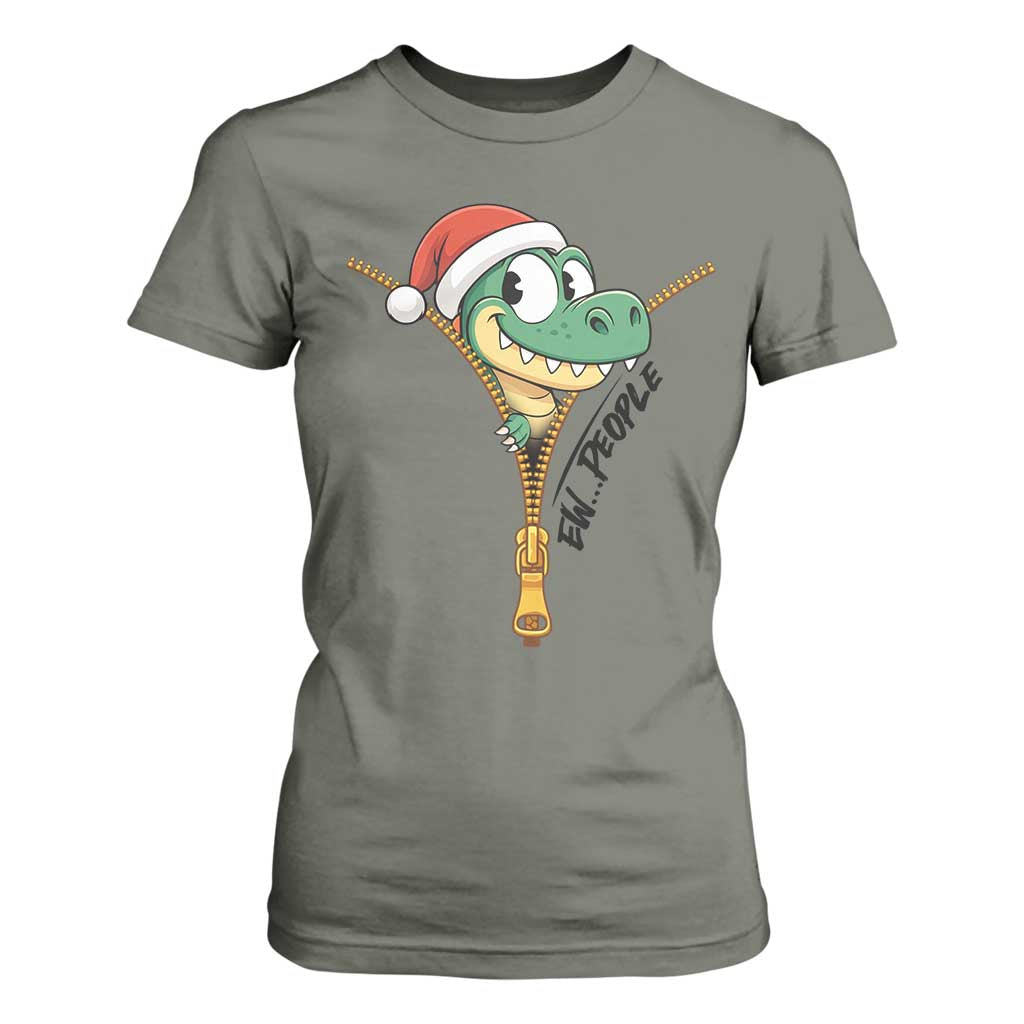 Funny Christmas Dinosaur T Shirt For Women Ew People Xmas Gift TS12 Military Green Print Your Wear