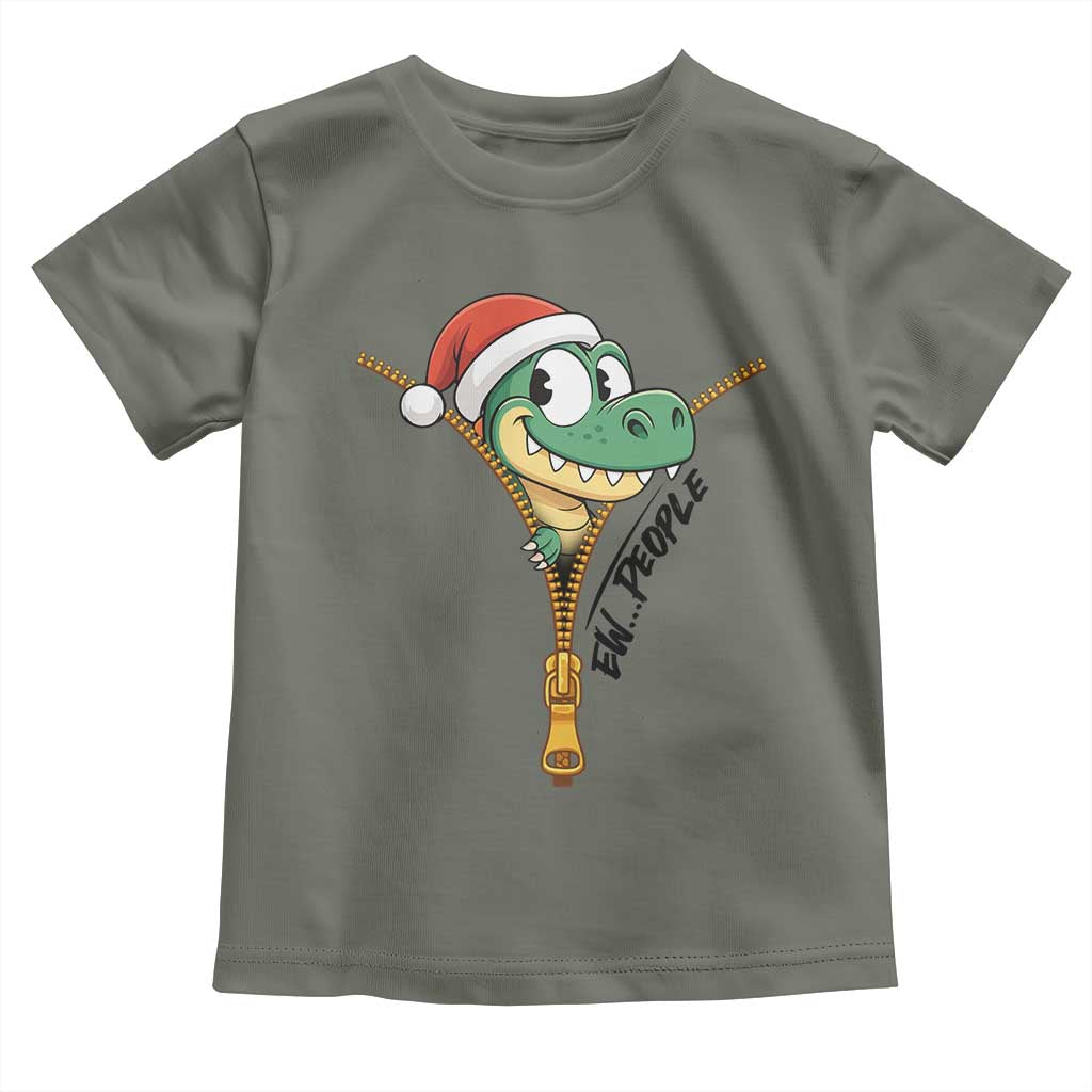 Funny Christmas Dinosaur Toddler T Shirt Ew People Xmas Gift TS12 Military Green Print Your Wear
