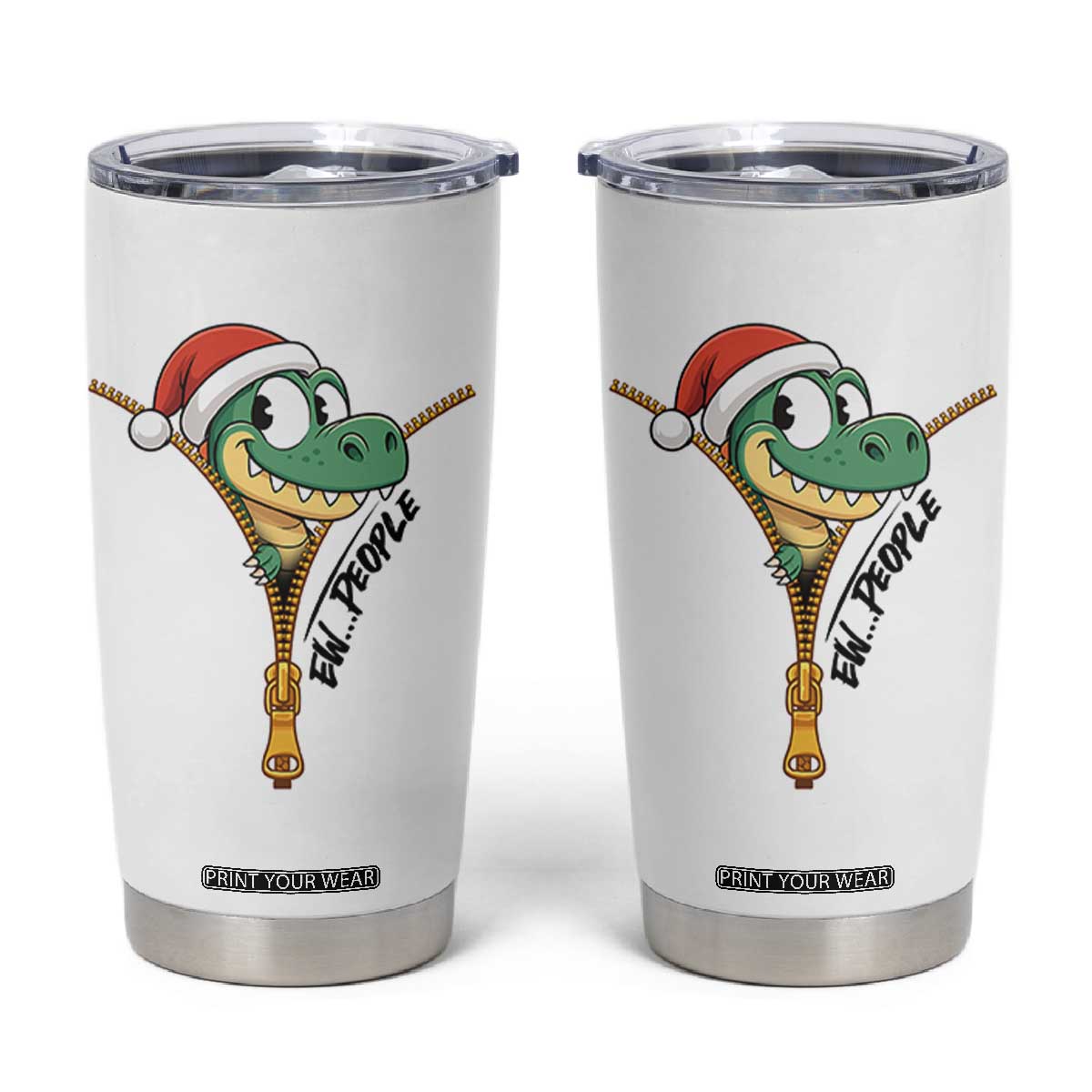 Funny Christmas Dinosaur Tumbler Cup Ew People Xmas Gift TS12 White Print Your Wear