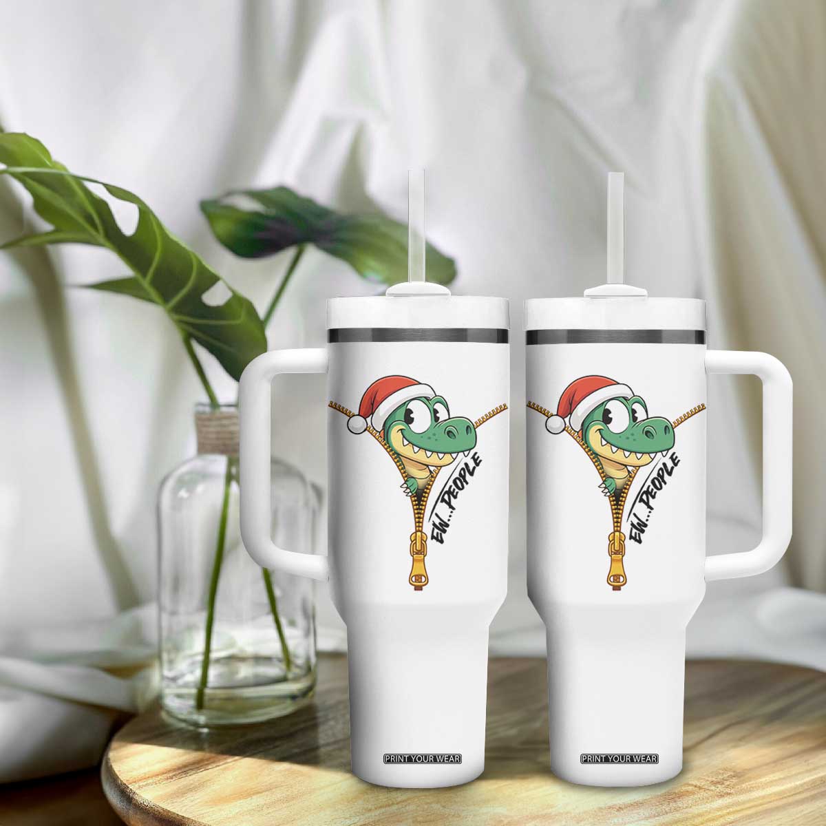 Funny Christmas Dinosaur Tumbler With Handle Ew People Xmas Gift TS12 Print Your Wear
