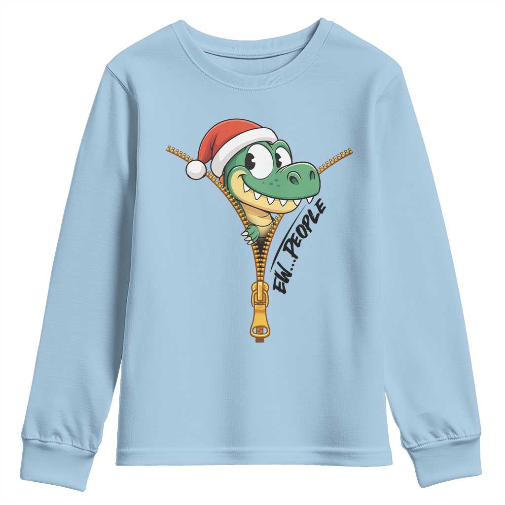 Funny Christmas Dinosaur Youth Sweatshirt Ew People Xmas Gift TS12 Light Blue Print Your Wear