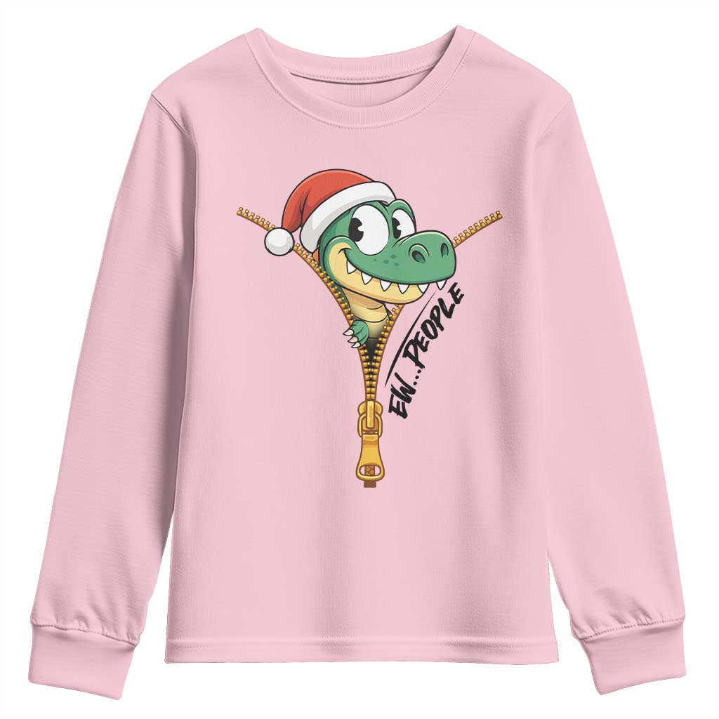 Funny Christmas Dinosaur Youth Sweatshirt Ew People Xmas Gift TS12 Light Pink Print Your Wear